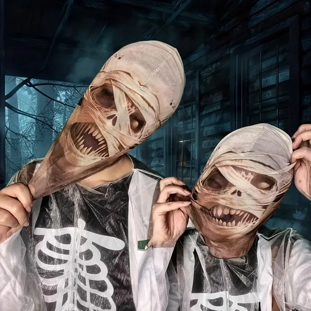 3D-gedruckte Mumien-Stoffmaske – realistisch, furchteinflößend und perfekt für eine Nacht voller Geisterjagden. Atmungsaktiv – Detail 4