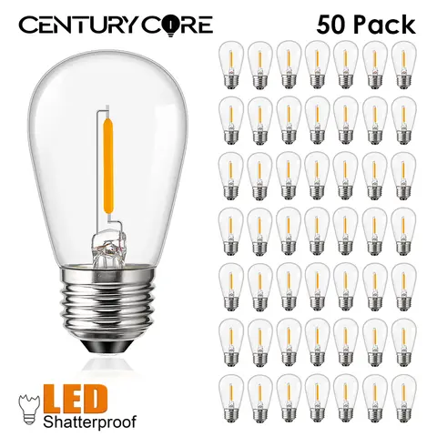 플라스틱 따뜻한 흰색 방수 필라멘트 램프, 비산 방지 S14 LED 전구, E27 220V, 1W 앰플, 정원 거리 화환 장식