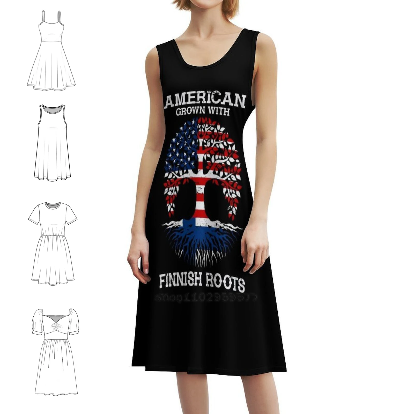 فستان كاجوال على الطراز الكوري الأمريكيين من فنلندا للنساء، فساتين بسيطة يومية للمكتب للسيدات، فنلندا، علم الدولة الفنلندية #1