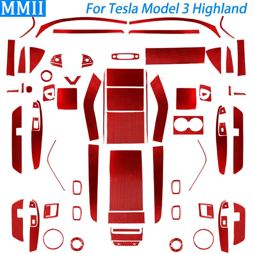 

For Tesla Model 3 Highland 2024 Red Carbon Fiber Steering Wheel Air Outlet Window Lift Panel Car Interior Accessories Sticker