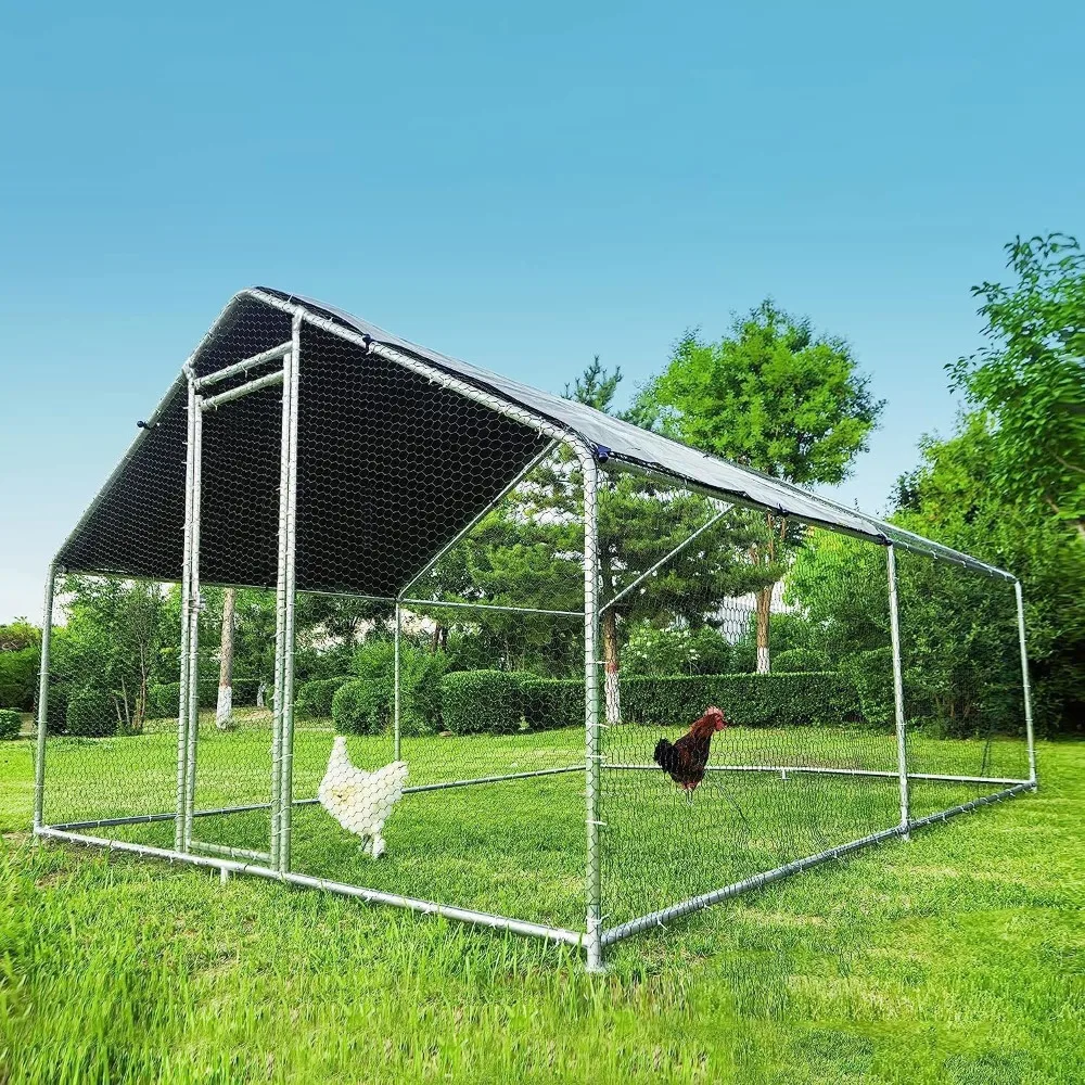 

Large Walk - in Metal Chicken Coop with Run (12.8 x 9.84 x 6.56 ft), Outdoor Chicken Run with Waterproof & Anti - UV Cover