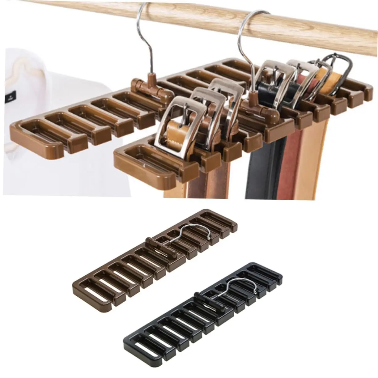 1-3 Stück Drehbarer Gürtel-Organizer mit 10 Kartenfächern, Platzsparender Kleiderbügel für Gürtel, Krawatten und Accessoires, Werkzeug zur Haushaltsorganisation – Detail 3