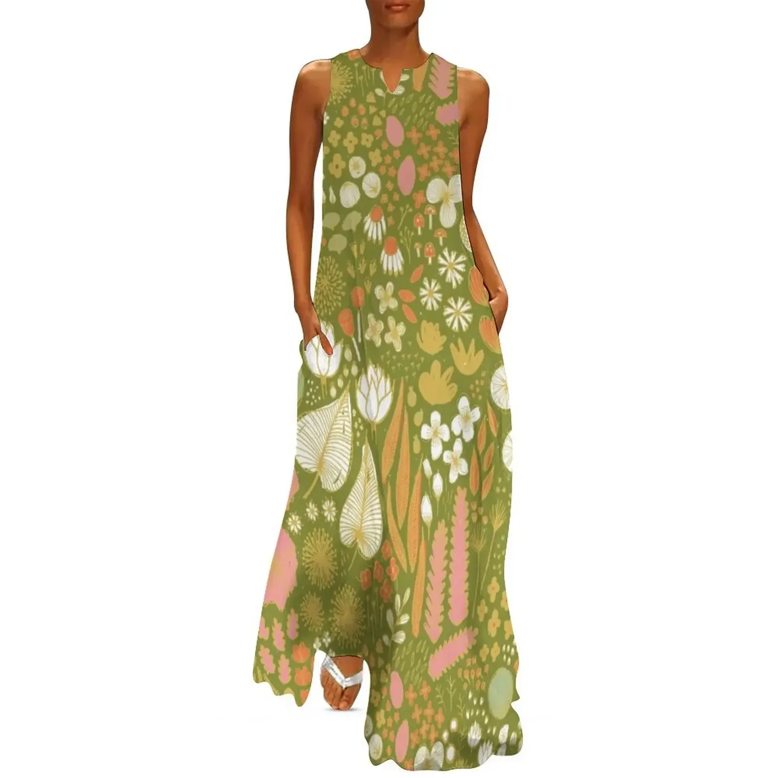 

Botanical Sketchbook M+M Grass by Friztin Long Dress women's summer jumpsuit summer clothes for women Elegant gowns Dress