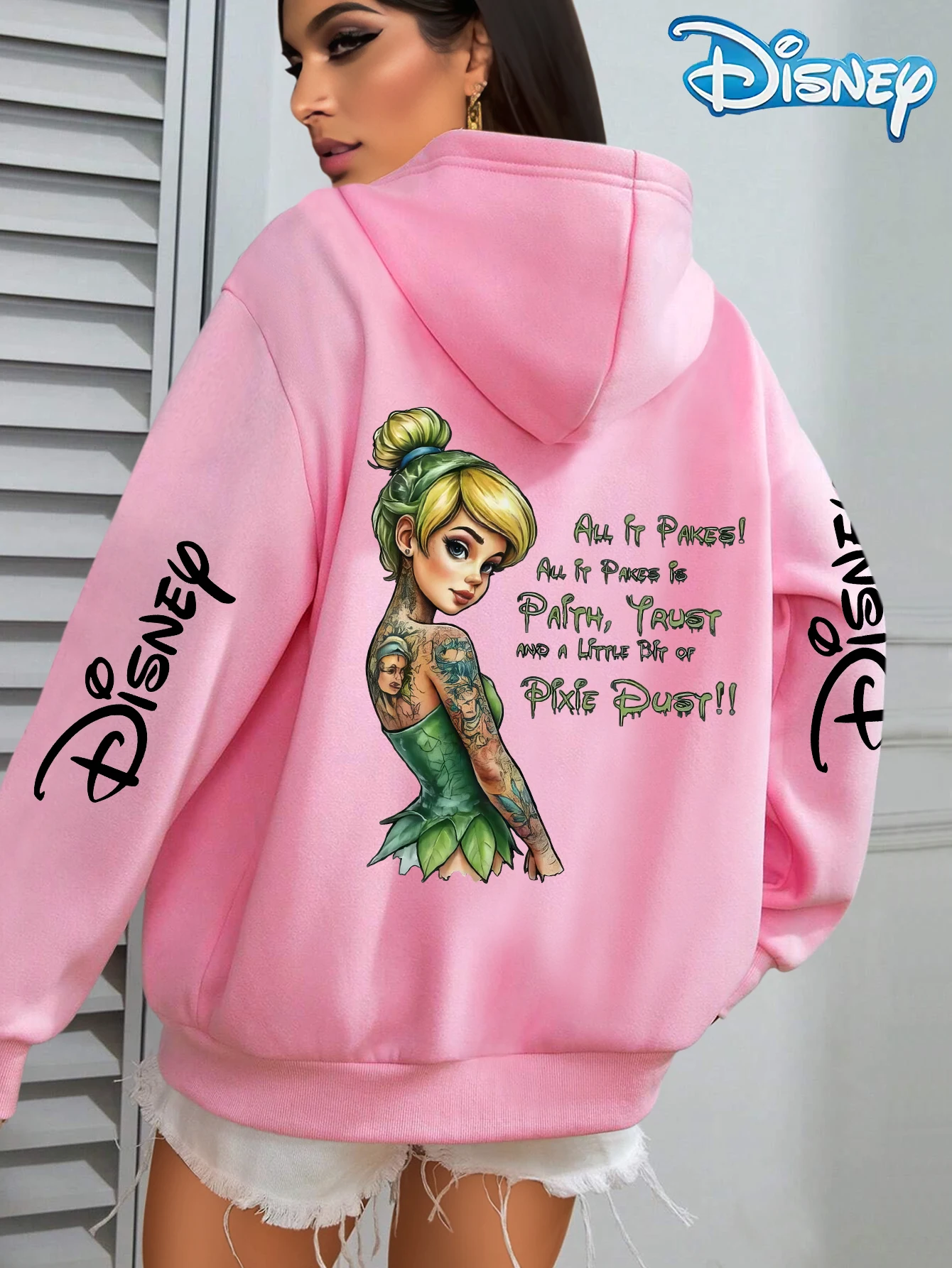 سويت شيرت نسائي بقلنسوة من Disney Tinker Bell - حفلة عيد ميلاد رسمية بنمط Tinker Bell ونمط غبار خرافي، زي خرافي سحري