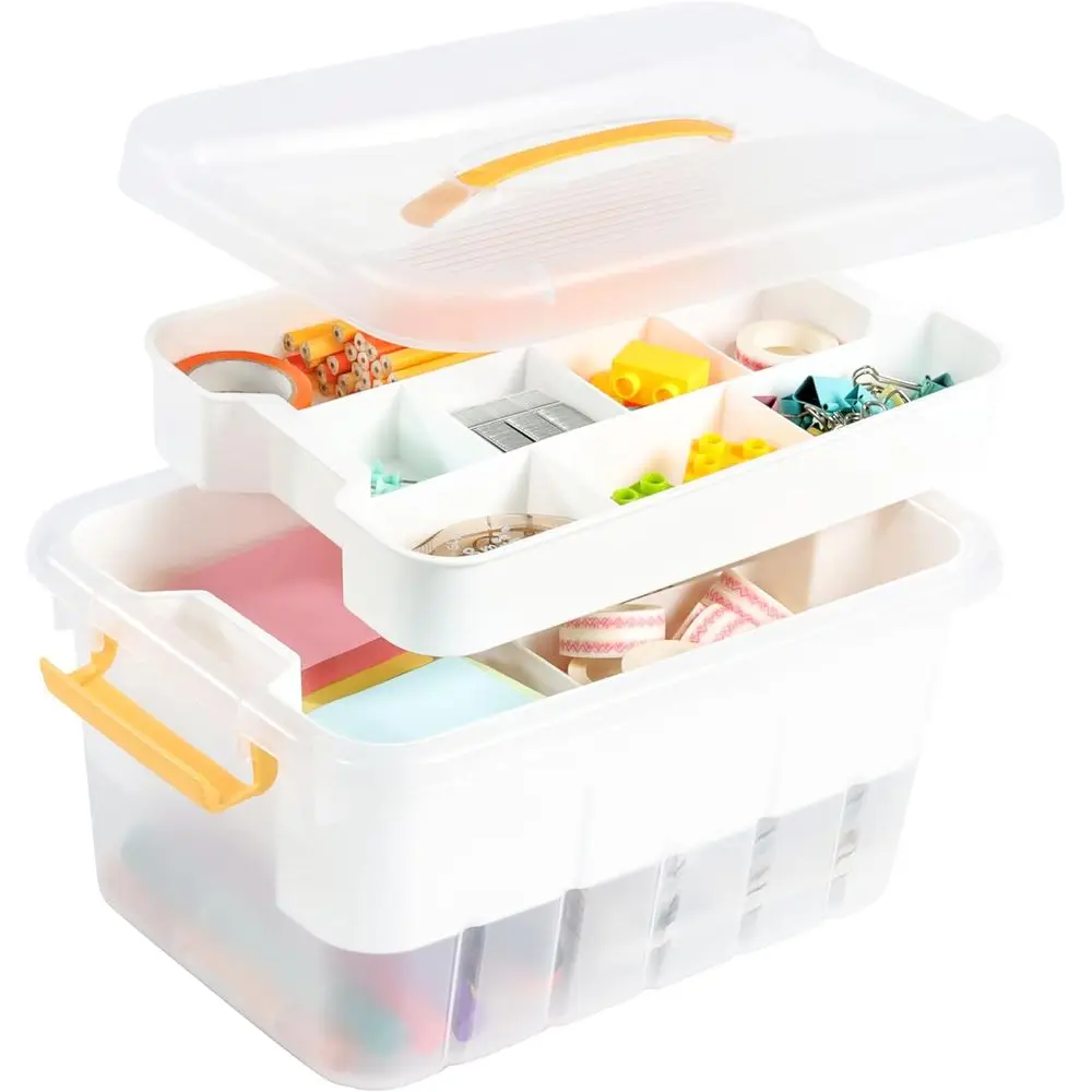 

13-QT пластиковый ящик для хранения со съемным подносом, органайзеры для рукоделия и прозрачный контейнер для хранения с крышкой для декоративно-прикладного искусства, P