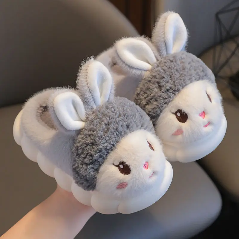 Kawaii White Bunny Slippers Babi Shoes Cute Winter Rabbit Bootie Slippers Children Infant Warm Fur Loafers Girl Indoor Slipper