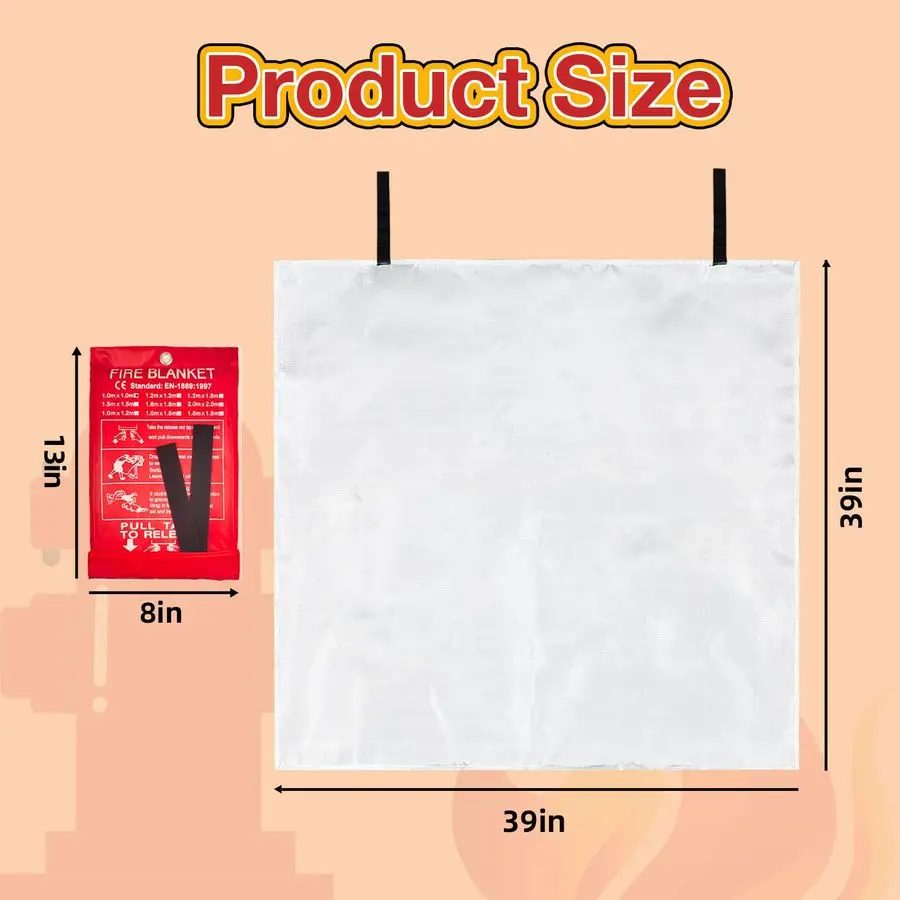 حزمة بطانية حريق للطوارئ للمطبخ المنزلي، 39 × 39 بطانيات كبيرة لضغط الحرائق في حالات الطوارئ من الألياف الزجاجية المقاومة للهب