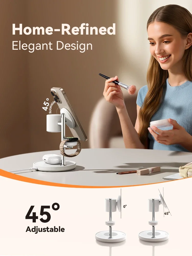 Магнитная зарядная станция Joyroom Qi2 для Apple, быстрое беспроводное зарядное устройство для iPhone 16, 15, 14 Pro Max, iWatch, AirPods JR-W23