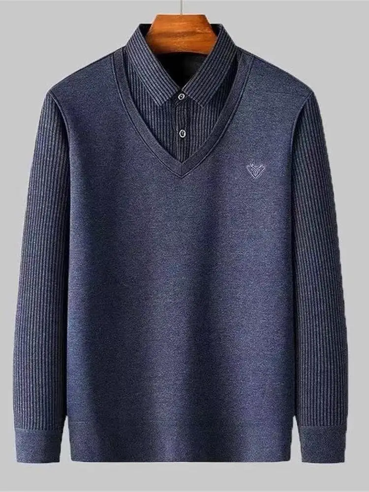 

Мужской длинный вязаный воротник-стойка Thiened Fce, повседневный пуловер в полоску Base irt Dad Sle, осенне-зимняя одежда