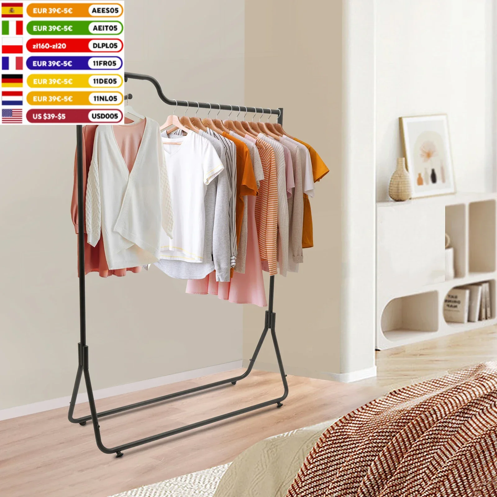 Simple Modern Garment Rack Freestanding Heavy-duty Clothes Rail 170 Cm Clothing Rack W/ Adjustable Feet For Home, Dormitory