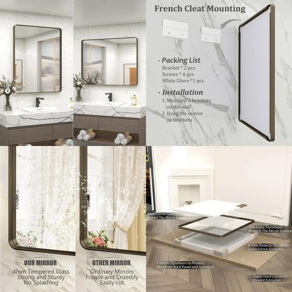 

Oil Rubbed Bronze Framed Wall Mirror, 30x36 Modern Vanity Mirror, Tempered Glass, Anti-Rust, Suitable for Horizontal or Vertical