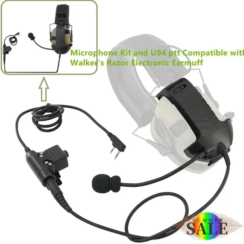 Taktischer Gehörschutz-Headset-Adapter, kompatibel mit dem elektronischen Ohrenschützer WalkerRazor. Inklusive Mikrofon-Kit und U94PTT
