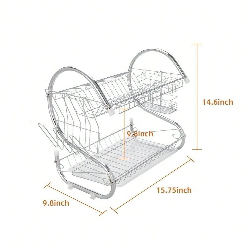 2-Tier Multi-function Stainless Steel Dish Drying Rack,Cup Drainer Strainer