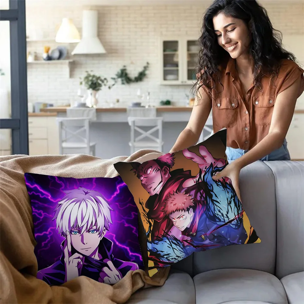حار أنيمي Jujutsu Kaisen وسادة تغطي الكرتون أريكة ديكور المنزل الطباعة على الوجهين قصيرة أفخم لطيف غطاء الوسادة #3