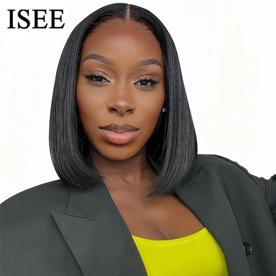 Wear And Go Glueless Human Hair Wig Bob 6x4 HD Lace Straight Short Bob Lace Frontal Pre Plucked Human Wigs Ready To Go ISEE HAIR