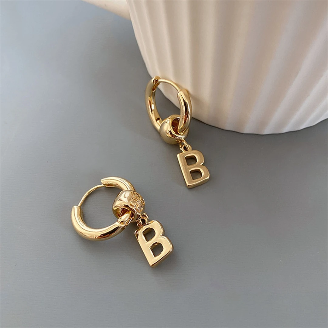 Hip Hop B Letter Earrings Charms for Women Personality Fashion Small Metal Buckle Stainless Steel Jewelry Gift