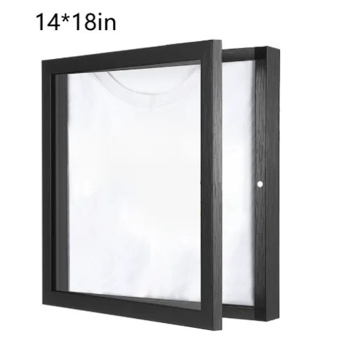 Sleek Black Wooden T-Shirt Display Frame 13x17 Inch Wall Mount Case For Football Basketball Memorabilia Shadow Box