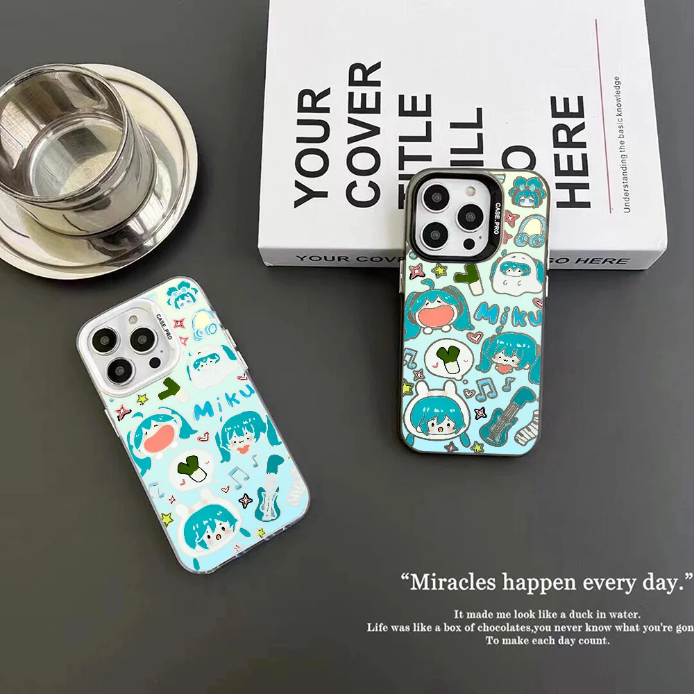 Anime Hatsune Miku Phone Case IMD Color Silver Shell For IPhone 16 15 14 13 12 Pro Max Plus