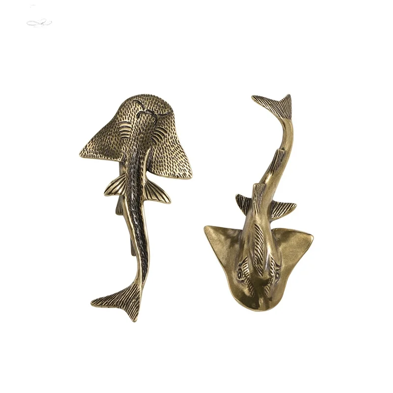 Solid Brass Bowmouth Guitarfish Figurines Vintage Sea Animal Small Statue Desktop Ornaments Office Decorations Crafts gifts