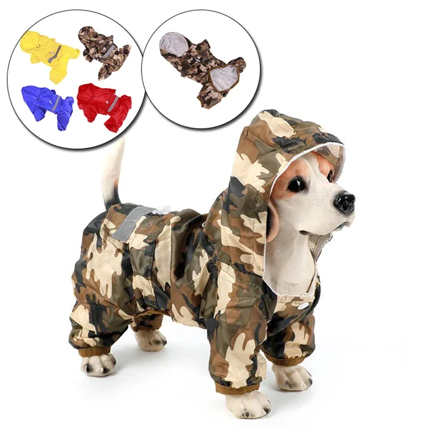 Casual Pet Dog Rain Coat Puppy Clothes Cat Raincoat Waterproof Jacket Outdoor Rainwear Hood Apparel Jumpsuit Pet Supplies