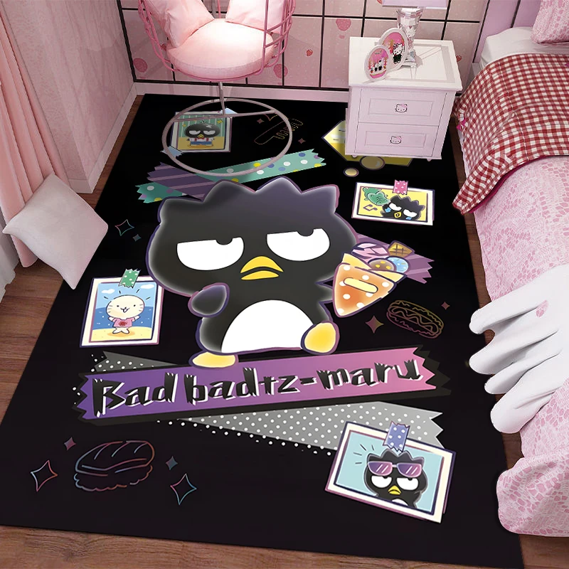 Kawaii Sanrio Bad Badtz Maru Printing Carpet for Living Room Bedroom Kid's Room Home Decor Pink Room Decor Area Rug Non-slip Mat