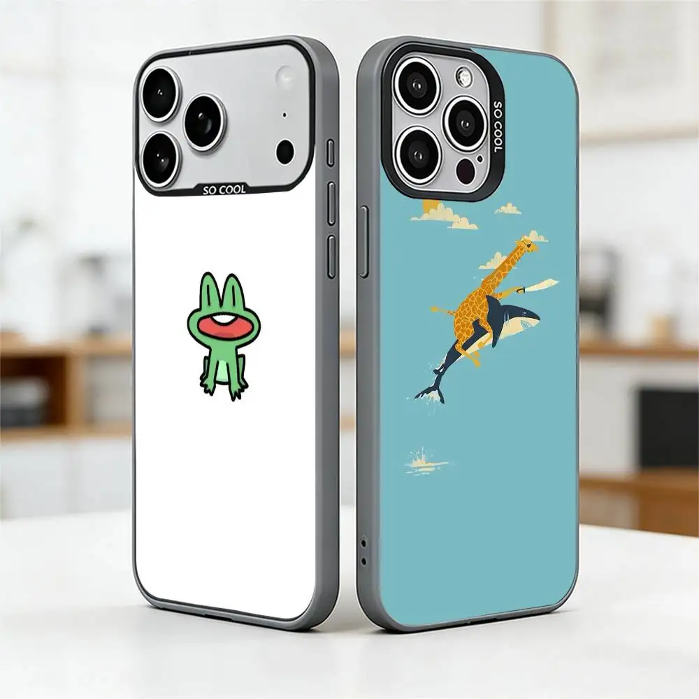 

Cute Cartoon Animal Aesthetic Phone Case For iPhone 17,16,15,14,13,12,11 Plus,Pro Max,XS,Colorful Silver Black Cover