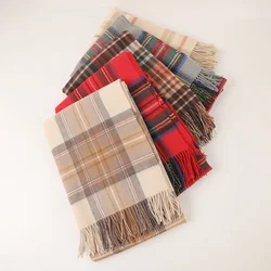 Custom Winter Scotland Check Wool Blanket Home Hotel Travel King Size Woven Luxury Bed Sofa Cashmere Double Size Throw