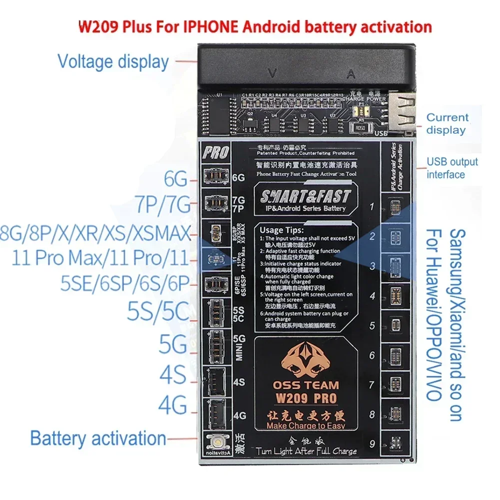 Phone Test board Fast Charging Maintenance 5V For Samsung LED display W209pro Battery Activation Board For Iphone