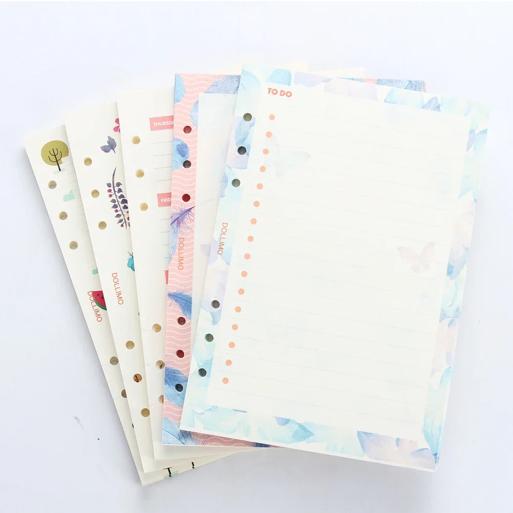 Cute original creative inner paper core for spiral planner notebook,cartoon 6 holes refiling inner paper stationery,5 kinds A5A6