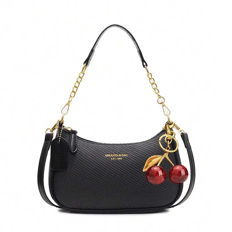 

Однотонная сумка через плечо, сумка-цепочка с подвеской из вишневого жемчуга, модная и изысканная, повседневная сумка через плечо.