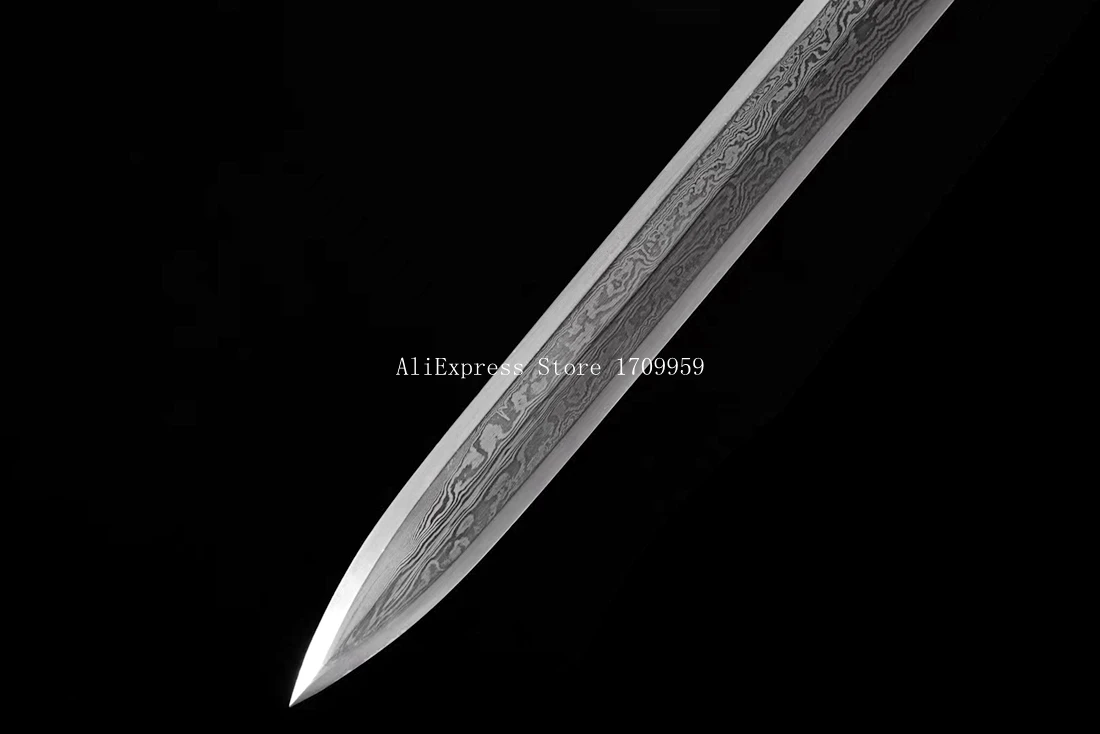 Copper Handle Dragon KungFu Battle Jian Chinese Han Dynasty Double Edge Sword Damascus Folded Steel Blade Ebony Wood Sheath - view 6