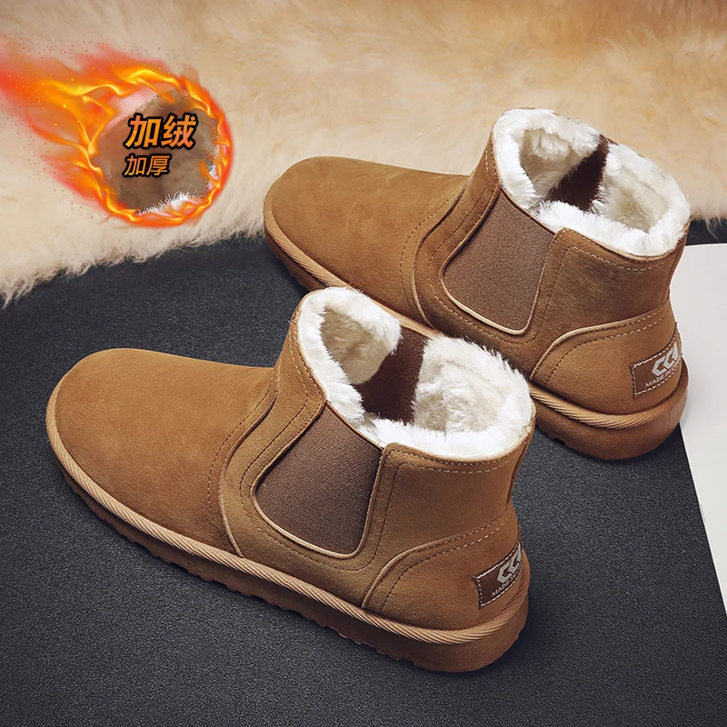 Winter Men Boots Fashion Plus Velvet Warm Snow Boots Men Short Boots Anti-Slip Fur Cotton Men Shoes Outdoor Walking Footwear