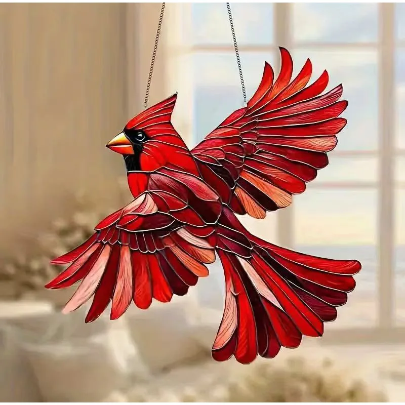 Red Organic Glass Painted Hummingbird Pendant Decor Sun Catcher Sun Visor 2D Acrylic Bird Festival Birthday Decor Pendant Gifts