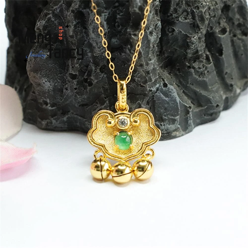 

S925 Silver Inlaid Natural Jadeite Ice Type Imperial Green Ruyi Pendant Exquisite High-grade Sexy Young Girls Fashion Jewelry