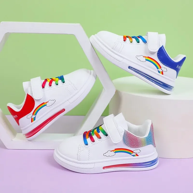 Girls' shoes With Air Cushion Sole  kids shoe Fashion Kids Sneakers boys Rainbow Colorful Girls White Casual Shoes