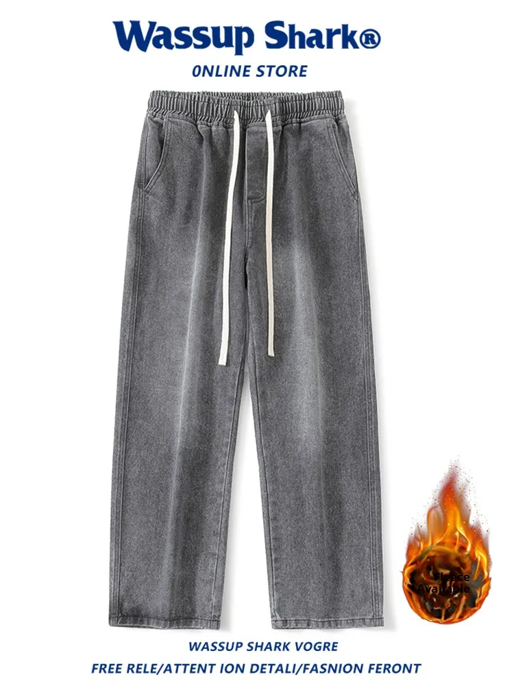 

Wassup ark American High Street Men's Jeans Loose Straight Leg Wide Leg Pants Waed out Vintage Sle Casual Cotton Denim