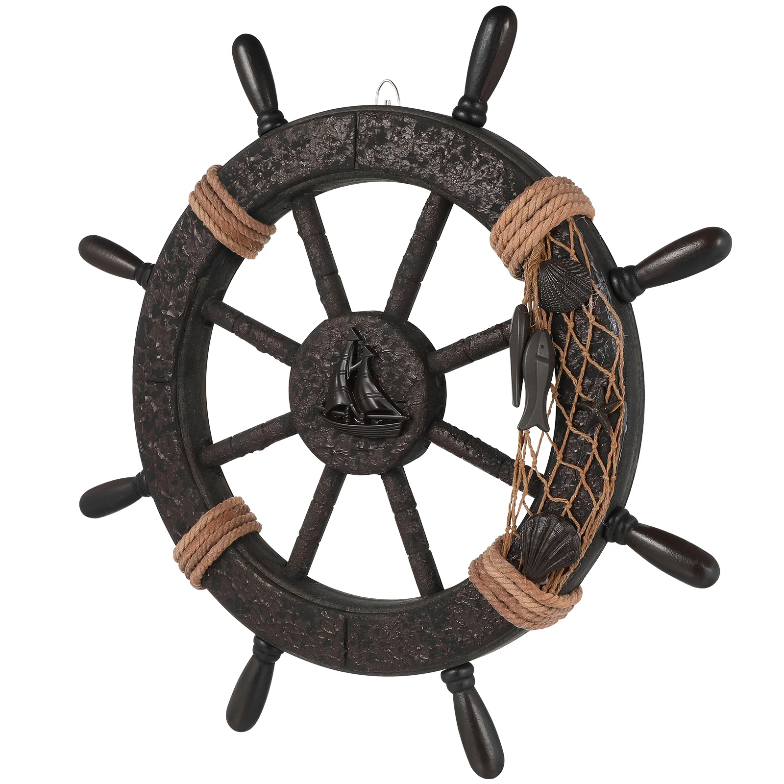 

Blue Ornaments Home Decor Rudder Wall Hanging Mediterranean Ship Pendant Wood Chips Wheel Decorative Adornment Child