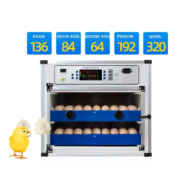 136 Eggs Incubator for Chicken Goose Bird Quail Automatic Incubation Equipment Hatchery Incubation Tools Dual-power