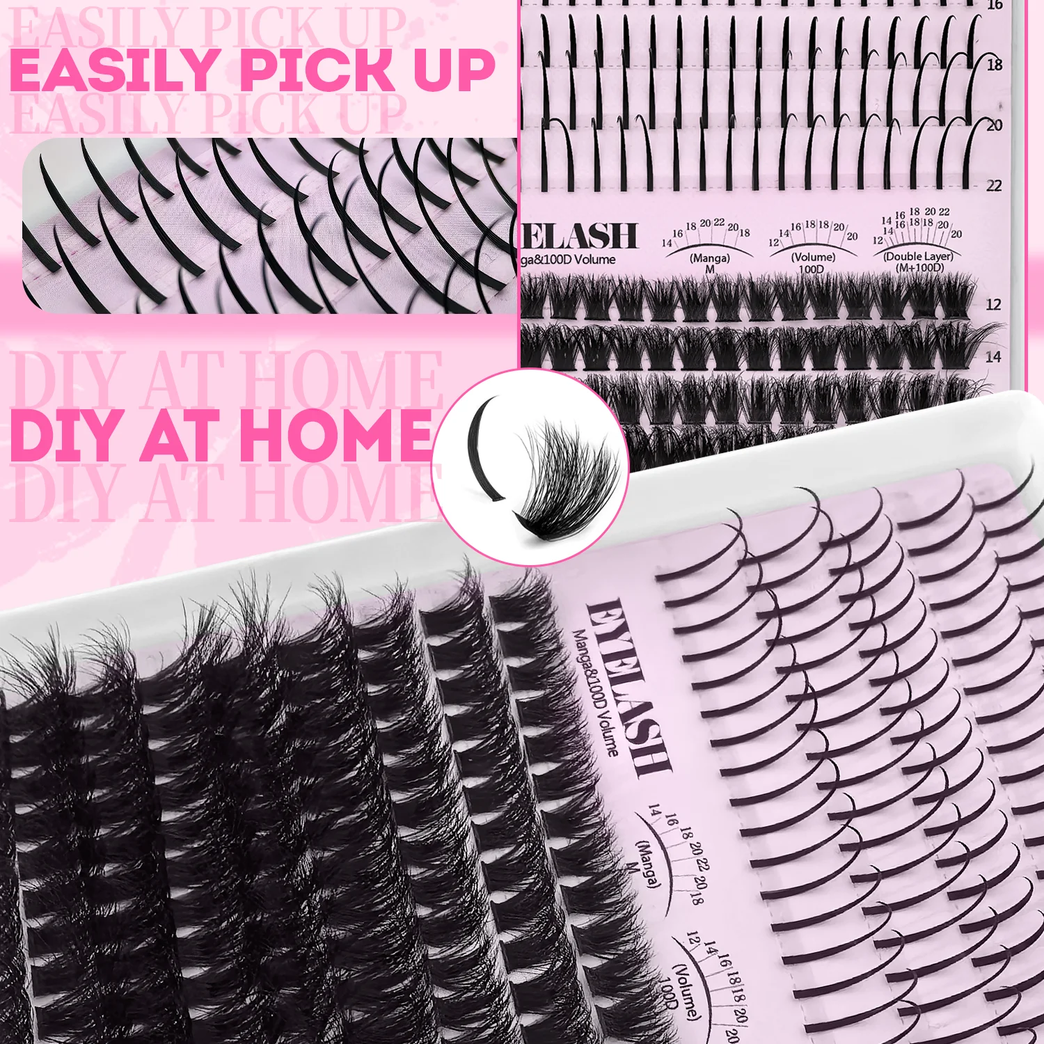 100D مع المسامير مجموعة الرموش الصناعية سميكة Wispy لا نظرة وهمية شخصية رمش الزي مثالية لمكياج العين الطبيعية الدرامية