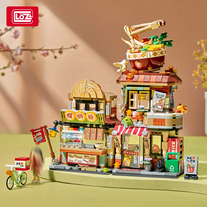 Cidade mini rua bloco de construção conjunto vista panda casa chá modelo blocos de construção diy pequeno urso café tijolos brinquedos para menina