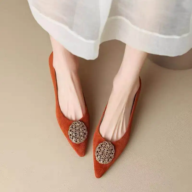 

New Women's Shoes Exquisite Metal Decoration High Heels for Woman Elegant French Style Casual Shoes Designer Shoes Zapatos Mujer