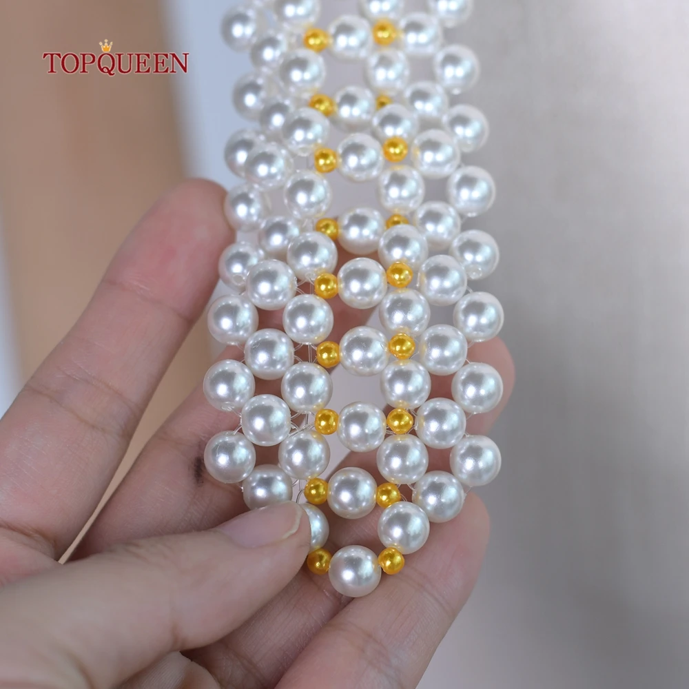 TOPQUEEN Vintage Pearl Necklace Shirt Accessories Hollowed Pearls Banquet Accessories Coprispalle Donna Elegante Cerimonia VG98