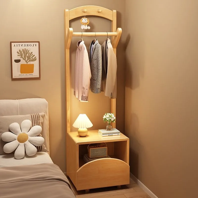

wood coat rack bedside table integrated combination simple household multi-functional shelf small apartment storage shelf