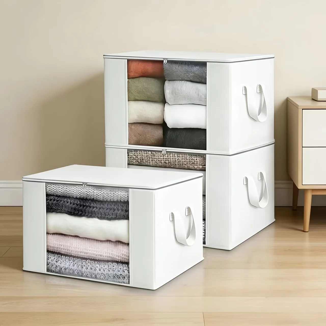 3pcs Large Capacity Foldable Fabric Storage Bag, Foldable Clothes Storage Bag