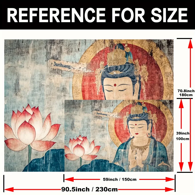 VIKAMA bringt den ruhigen Dunhuang Guanyin Lotus-Wandteppich zur Aufwertung Ihres Wohnzimmers, Ihres Teehauses oder Ihres Meditationsbereichs.