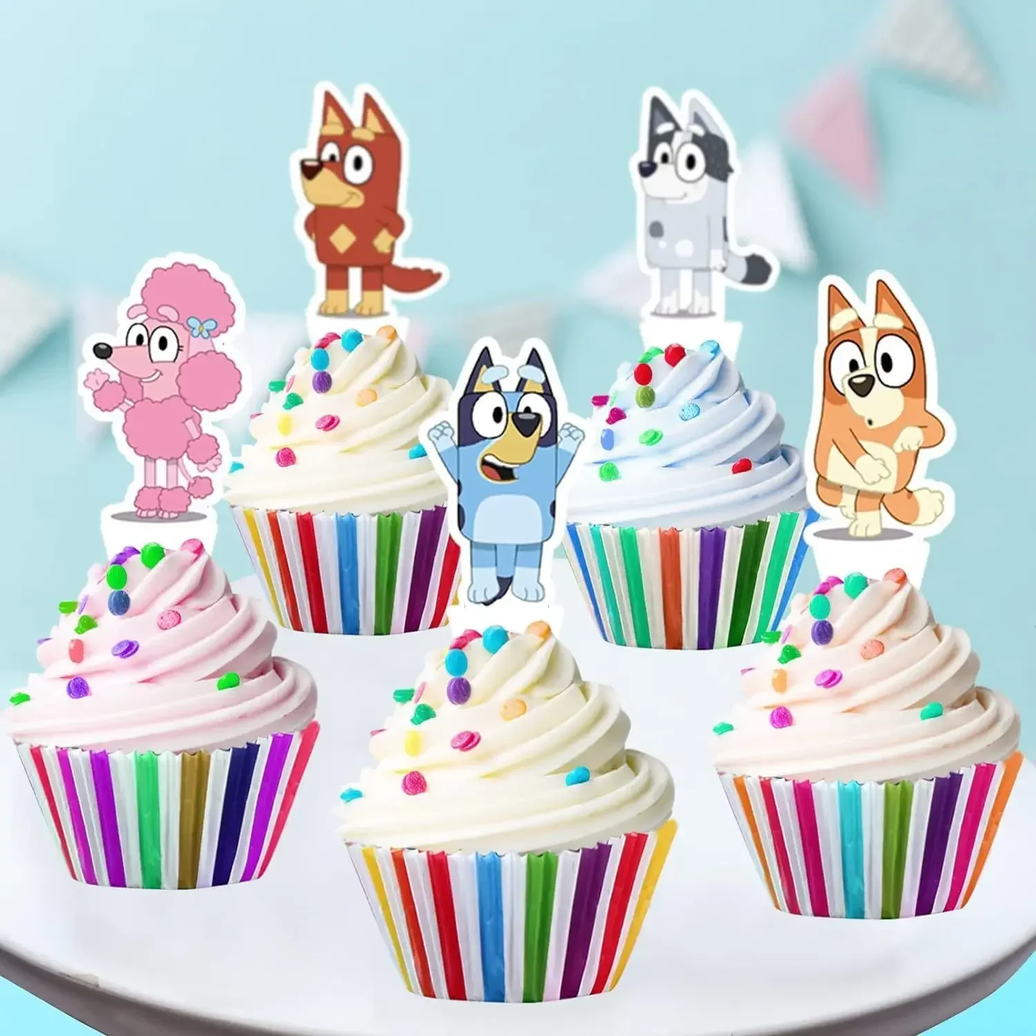 25pcs Bluey Cake Decoration Cartoon Blue Dog Bingo Cupcake Top Happy Birthday for Kids Birthday Party Cake Dessert Decorations