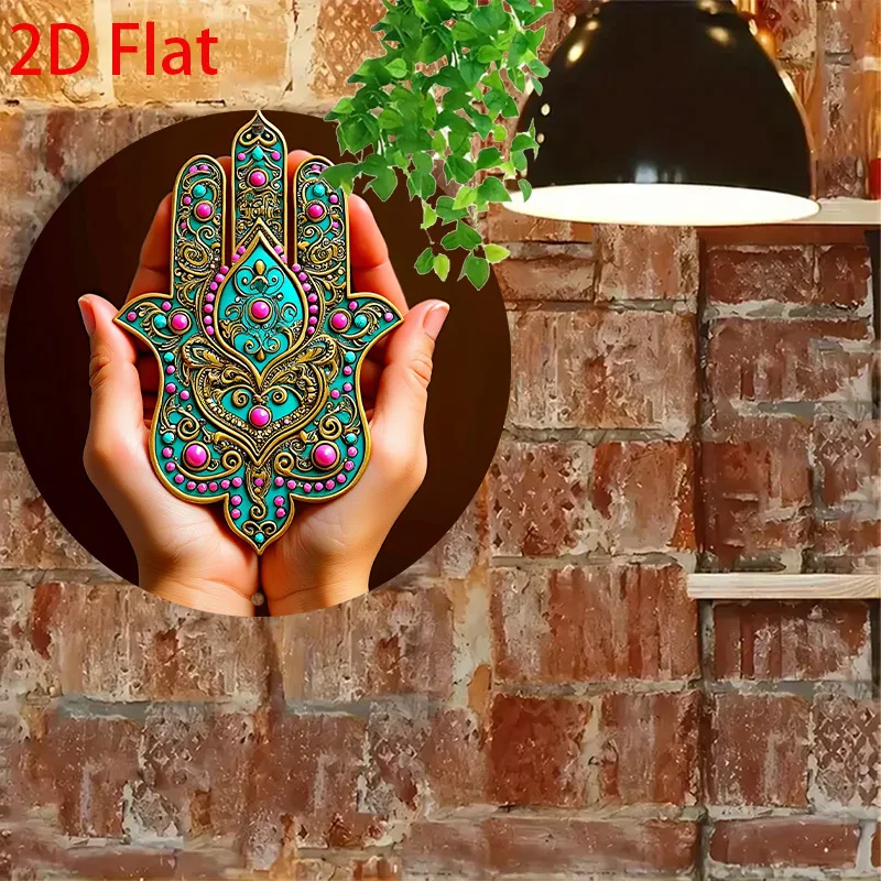 2D Flat, 1pc Vintage Hamsa Hand Metal Wall Art - Turquoise & Islamic Symbol with Pink Hamsa Eye, Hamsa Hand Hands & Hamsa Finger image 4