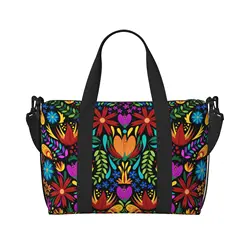 Mexican Flowers Art Travel Duffle Bag Lightweight Weekender Overnight Bags Boho Art Floral Tote Handbag for Sports Gym Yoga