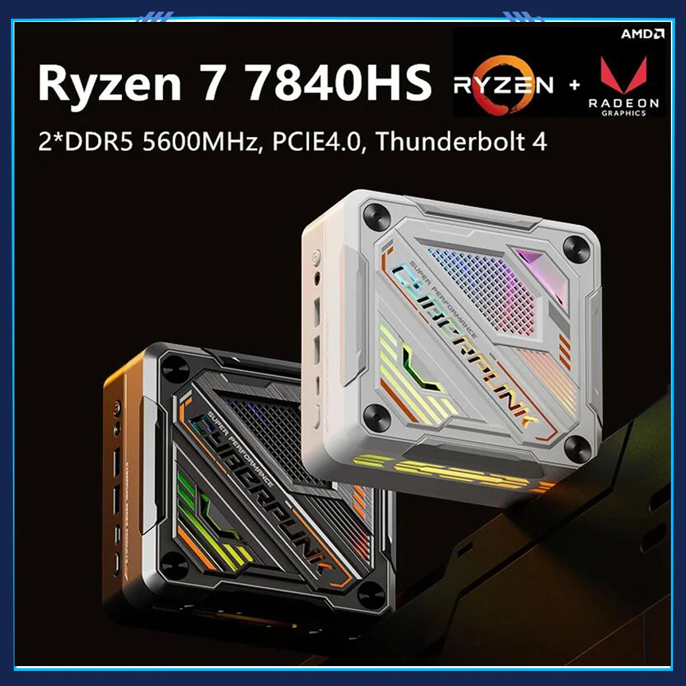 미니 PC AMD Ryzen 7 7840HS, 64GB DDR5, 5600MHz, PCIE4.0, 2.5G, 2 LAN, 윈도우 11, 썬더볼트 4, 휴대용 게임용 데스크탑 컴퓨터, WiFi6