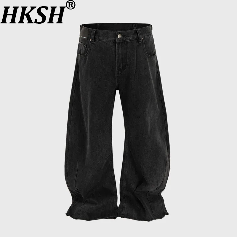 

HKSH Spring Summer Autumn Unisex High Street Casual Straight Jeans Fit Dark Techwear Cat Whisker Hem Versatile Long Pants HK7531